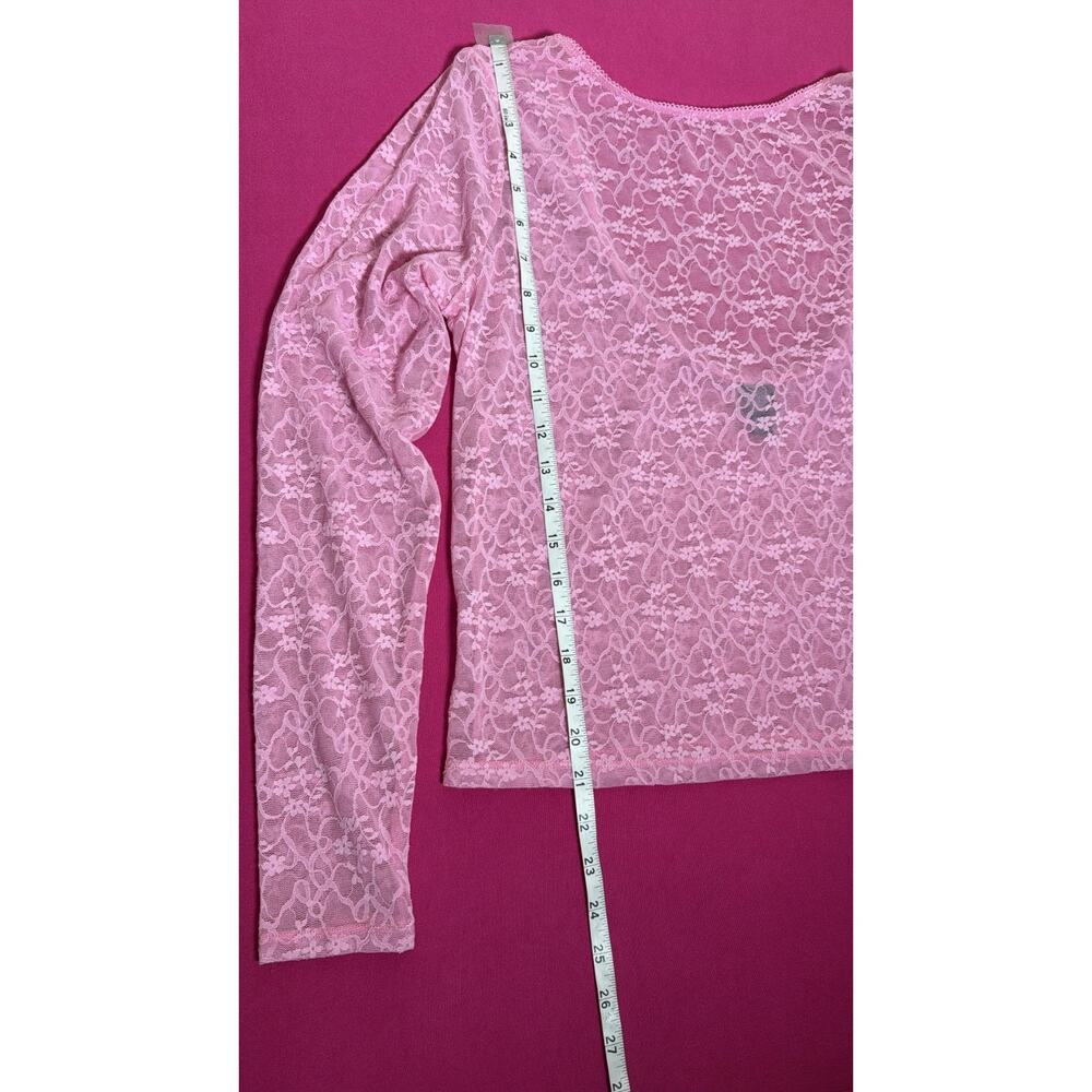Wild Fable Pink Lace Long Sleeve Top Size L Sheer Floral Y2K Stretch New - Picture 4 of 5